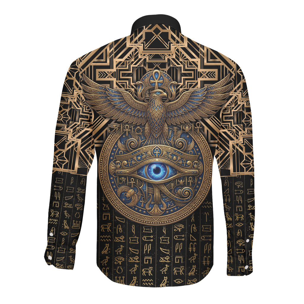 Egypt Eye of Horus Long Sleeve Button Shirt Hieroglyphics Patterns Retro Style