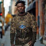 Egypt Eye of Horus Long Sleeve Shirt Hieroglyphics Patterns Retro Style