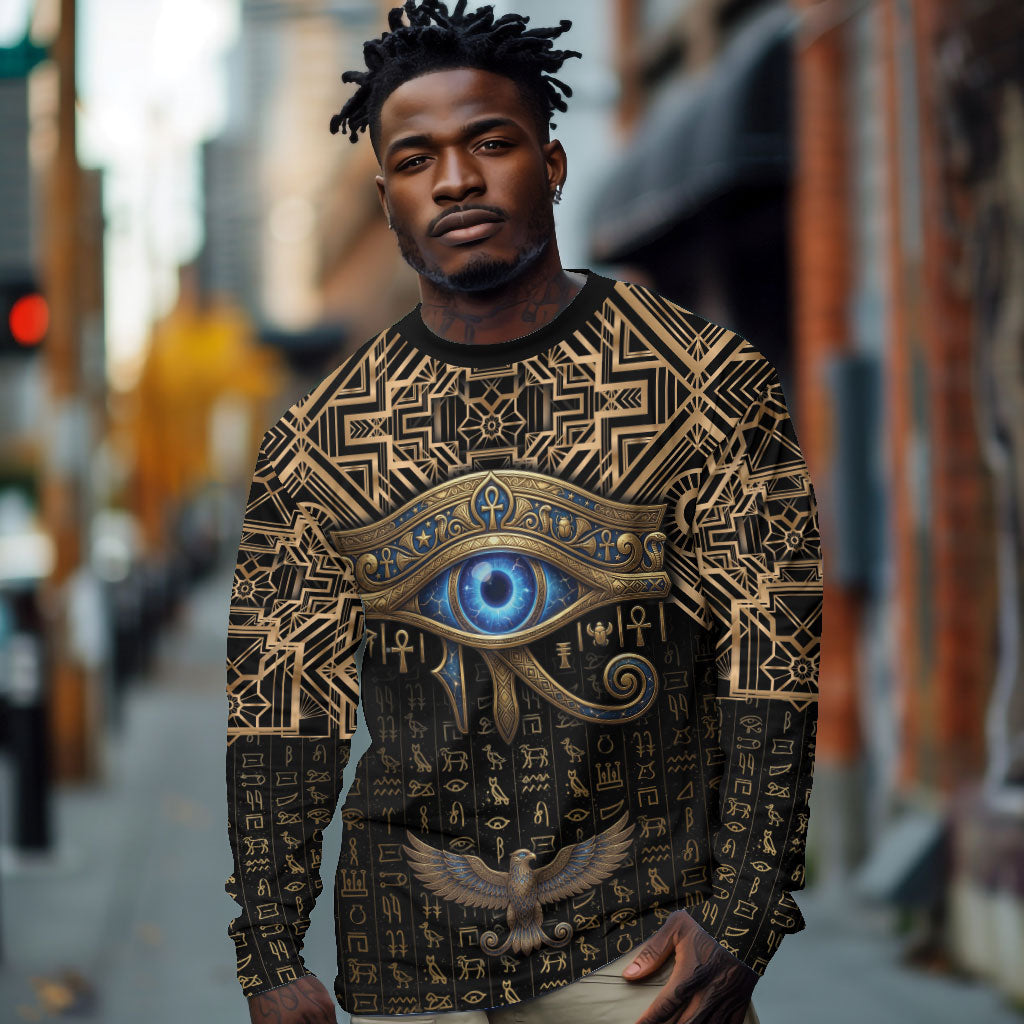 Egypt Eye of Horus Long Sleeve Shirt Hieroglyphics Patterns Retro Style