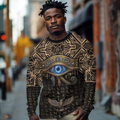 Egypt Eye of Horus Long Sleeve Shirt Hieroglyphics Patterns Retro Style