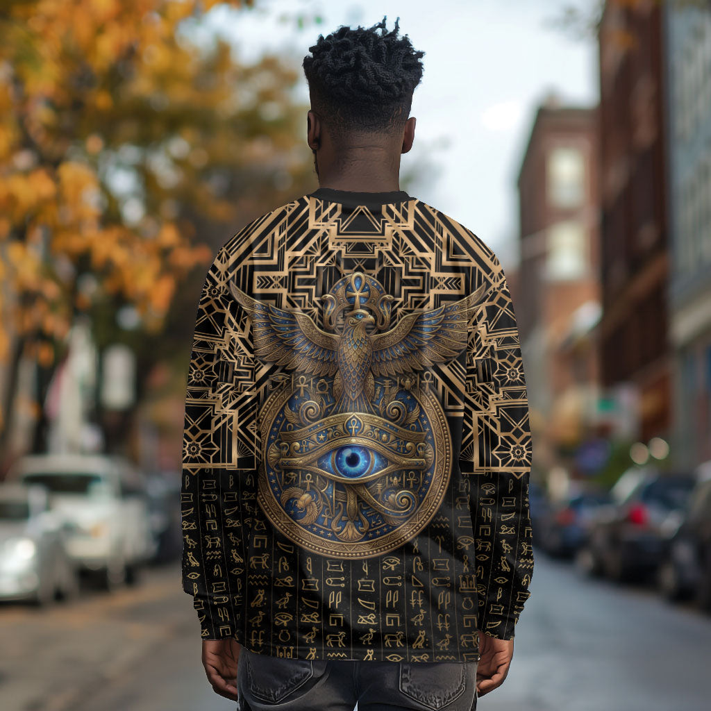 Egypt Eye of Horus Long Sleeve Shirt Hieroglyphics Patterns Retro Style