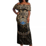 Egypt Eye of Horus Off Shoulder Maxi Dress Hieroglyphics Patterns Retro Style