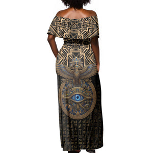 Egypt Eye of Horus Off Shoulder Maxi Dress Hieroglyphics Patterns Retro Style