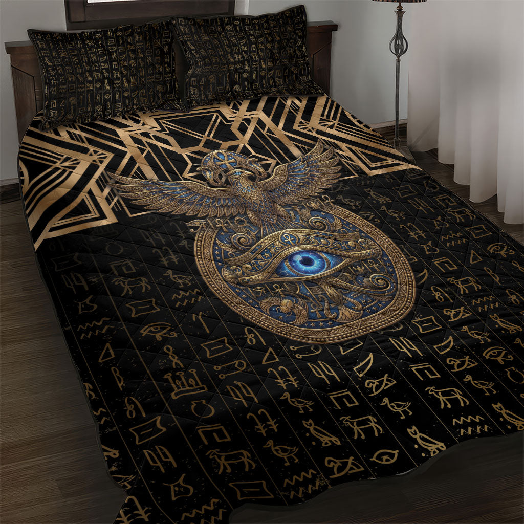 Egypt Eye of Horus Quilt Bed Set Hieroglyphics Patterns Retro Style