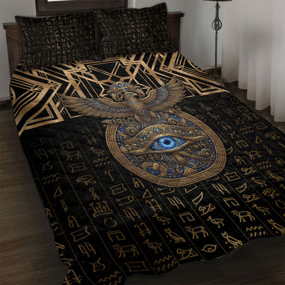 Egypt Eye of Horus Quilt Bed Set Hieroglyphics Patterns Retro Style