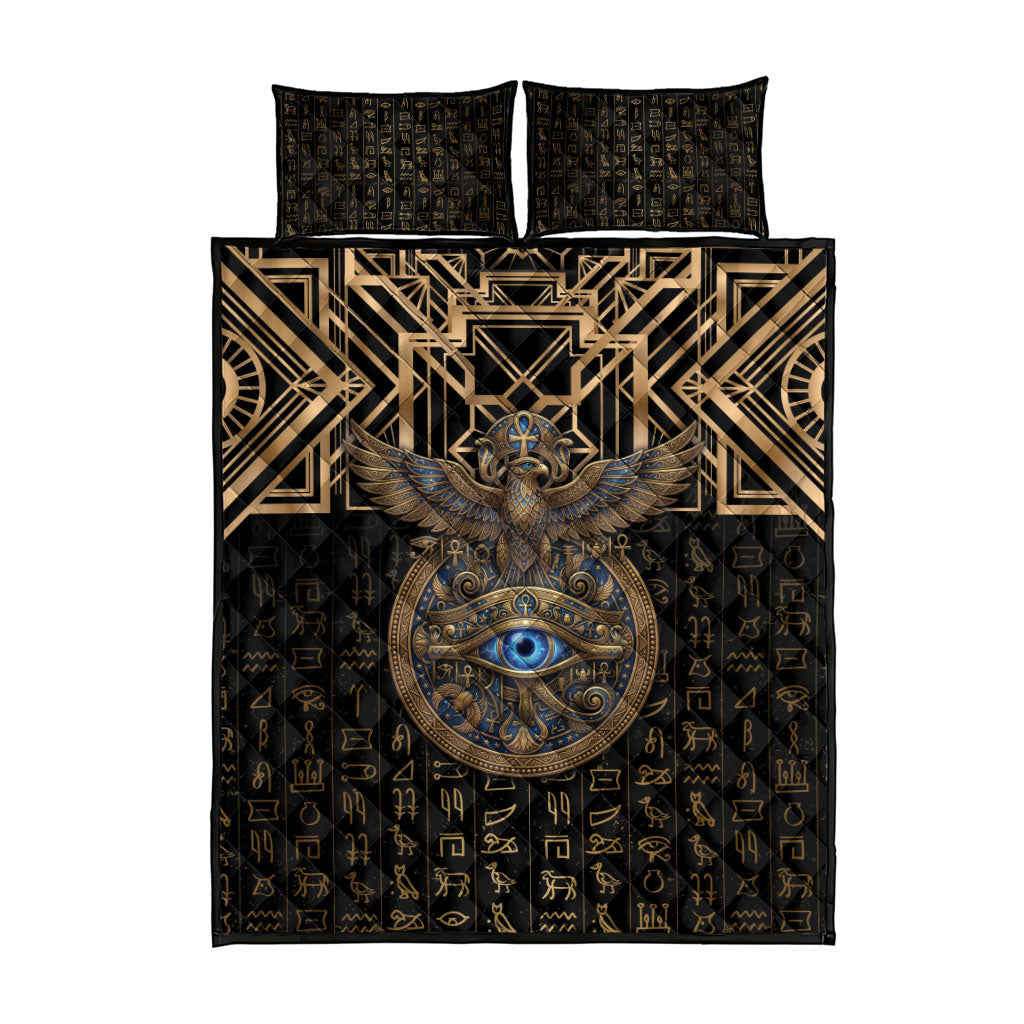 Egypt Eye of Horus Quilt Bed Set Hieroglyphics Patterns Retro Style