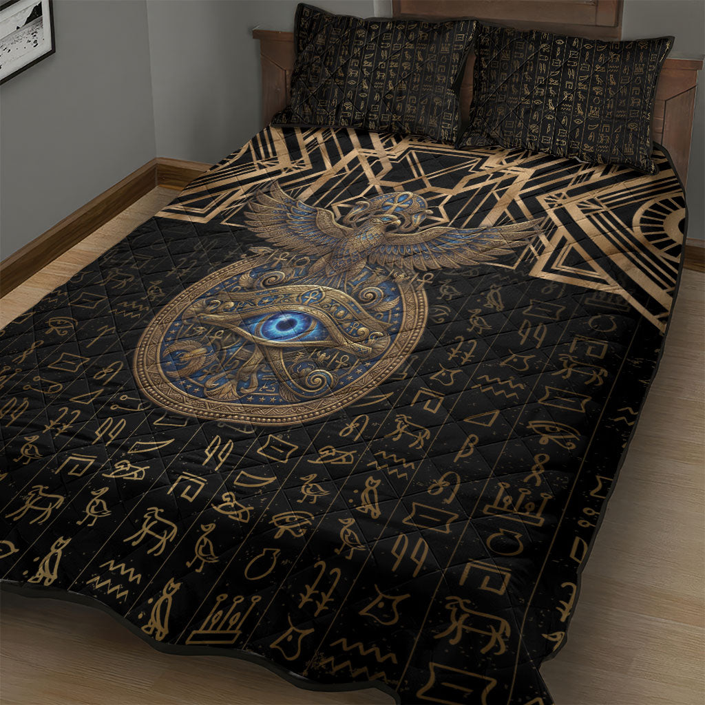 Egypt Eye of Horus Quilt Bed Set Hieroglyphics Patterns Retro Style