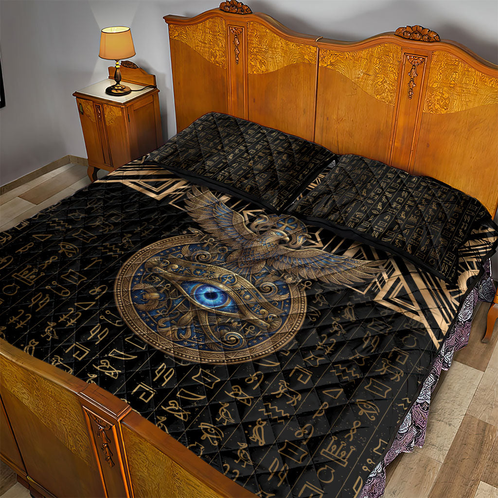 Egypt Eye of Horus Quilt Bed Set Hieroglyphics Patterns Retro Style