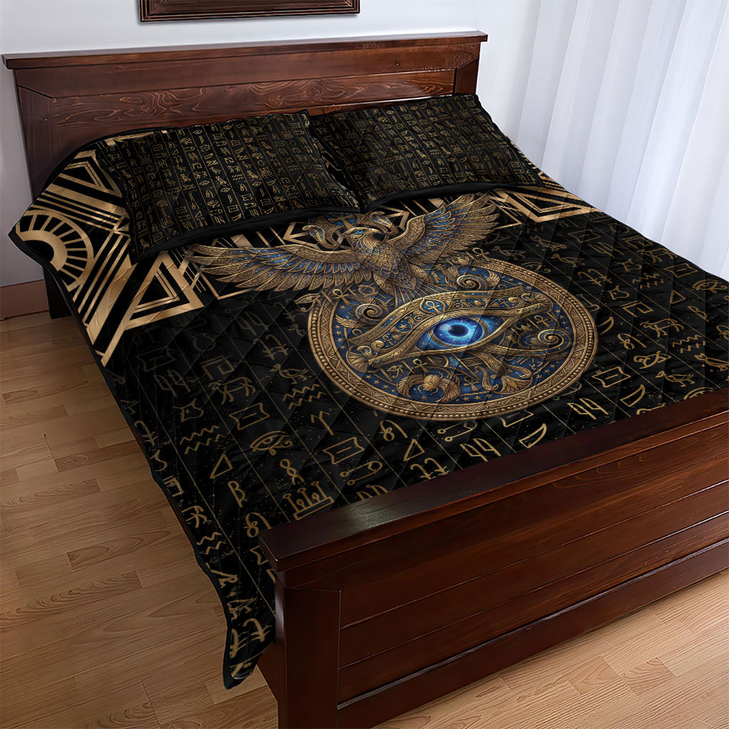 Egypt Eye of Horus Quilt Bed Set Hieroglyphics Patterns Retro Style