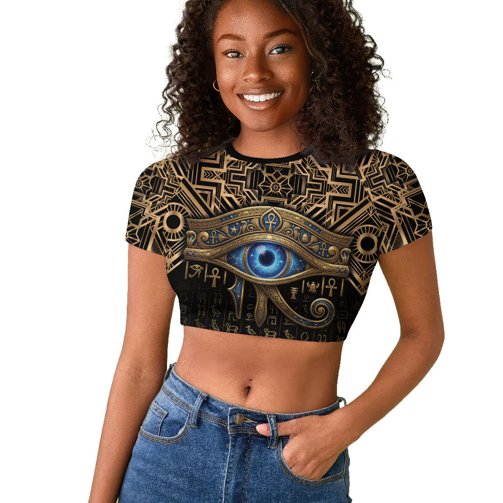 Egypt Eye of Horus Raglan Cropped T shirt Hieroglyphics Patterns Retro Style