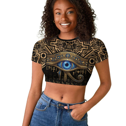 Egypt Eye of Horus Raglan Cropped T shirt Hieroglyphics Patterns Retro Style
