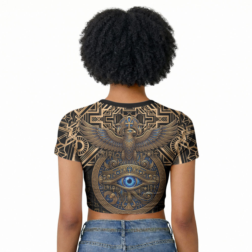 Egypt Eye of Horus Raglan Cropped T shirt Hieroglyphics Patterns Retro Style