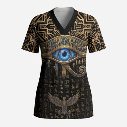 Egypt Eye of Horus Scrub Top Hieroglyphics Patterns Retro Style
