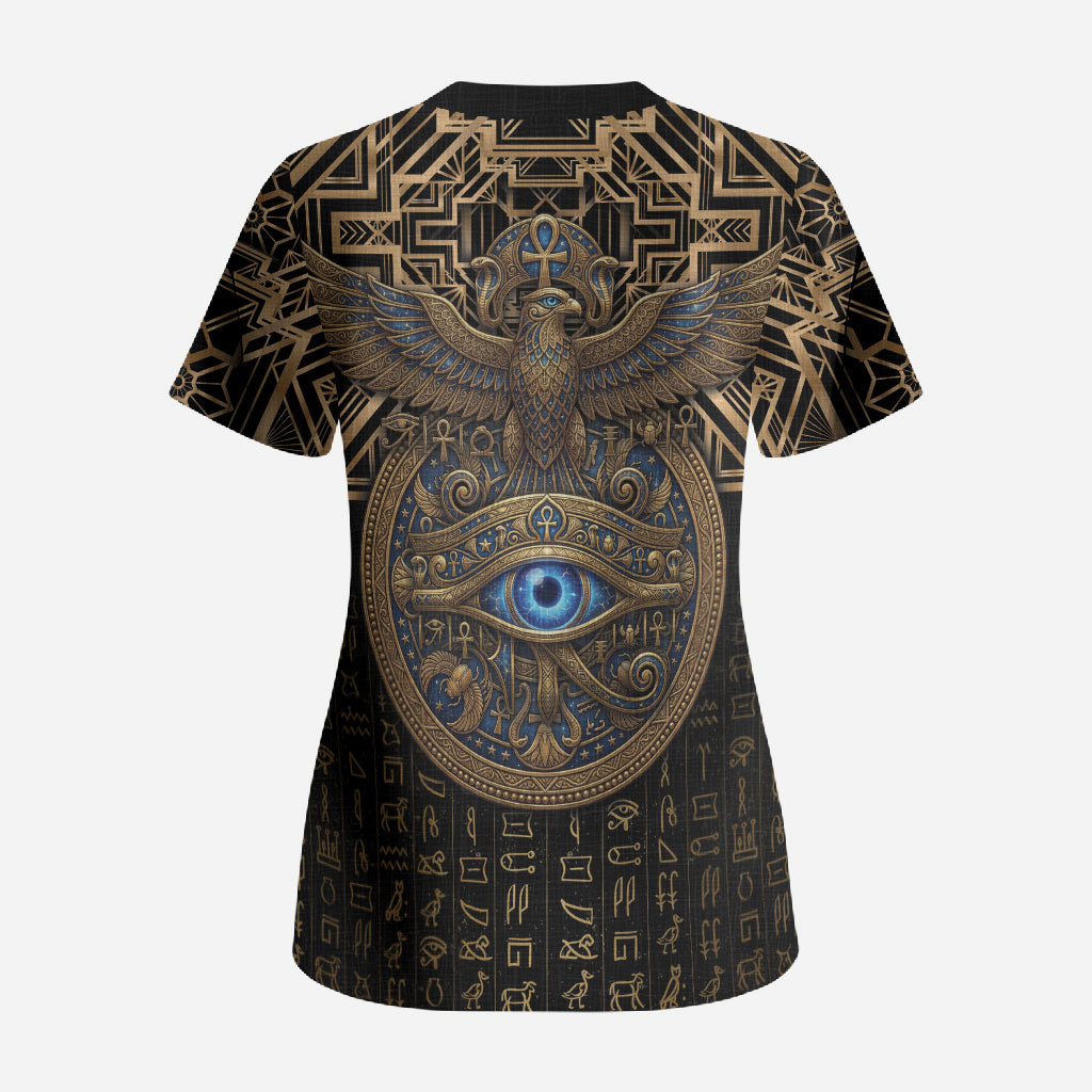 Egypt Eye of Horus Scrub Top Hieroglyphics Patterns Retro Style