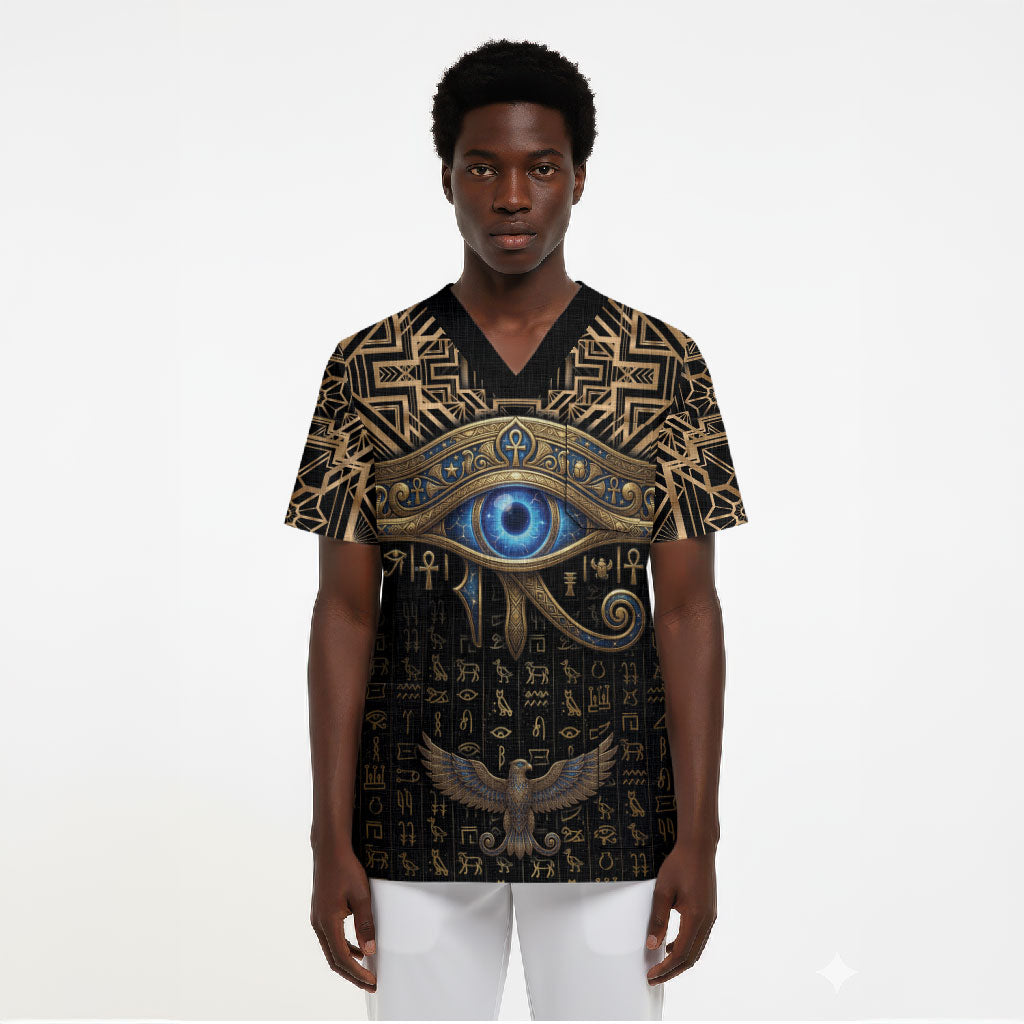 Egypt Eye of Horus Scrub Top Hieroglyphics Patterns Retro Style