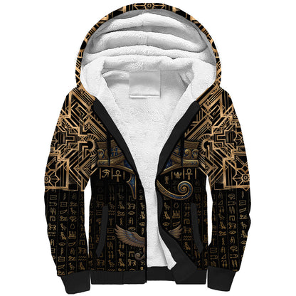 Egypt Eye of Horus Sherpa Hoodie Hieroglyphics Patterns Retro Style