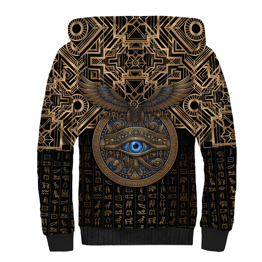 Egypt Eye of Horus Sherpa Hoodie Hieroglyphics Patterns Retro Style