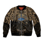 Egypt Eye of Horus Sleeve Zip Bomber Jacket Hieroglyphics Patterns Retro Style