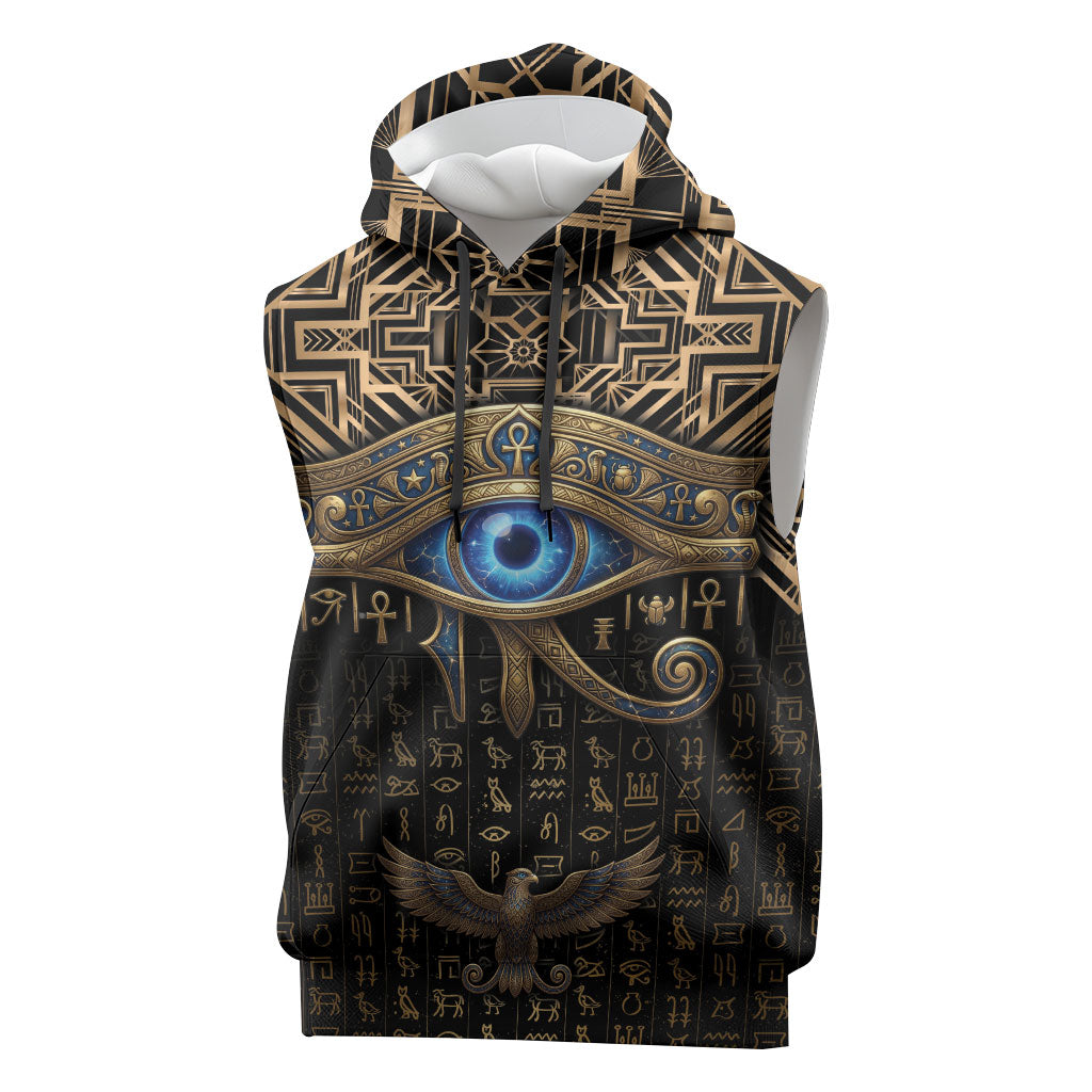 Egypt Eye of Horus Sleeveless Hoodie Hieroglyphics Patterns Retro Style