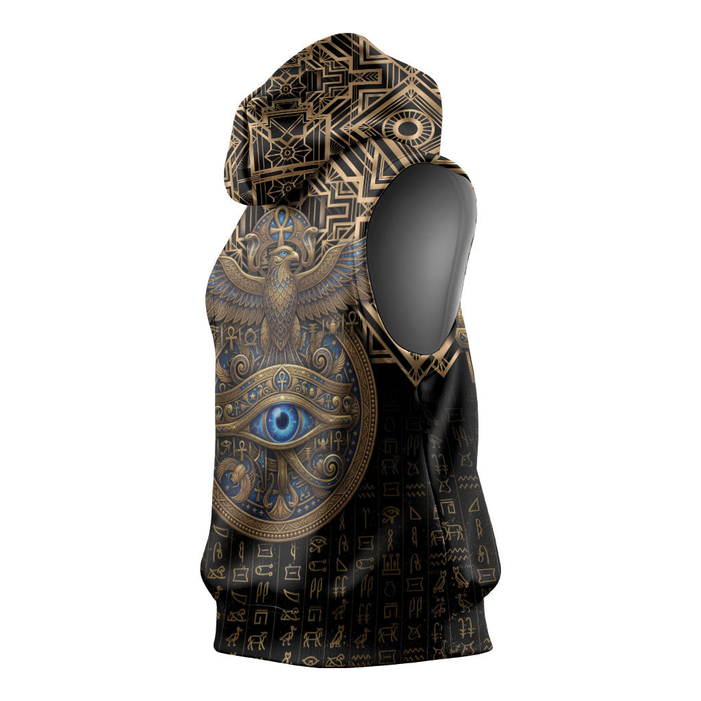 Egypt Eye of Horus Sleeveless Hoodie Hieroglyphics Patterns Retro Style