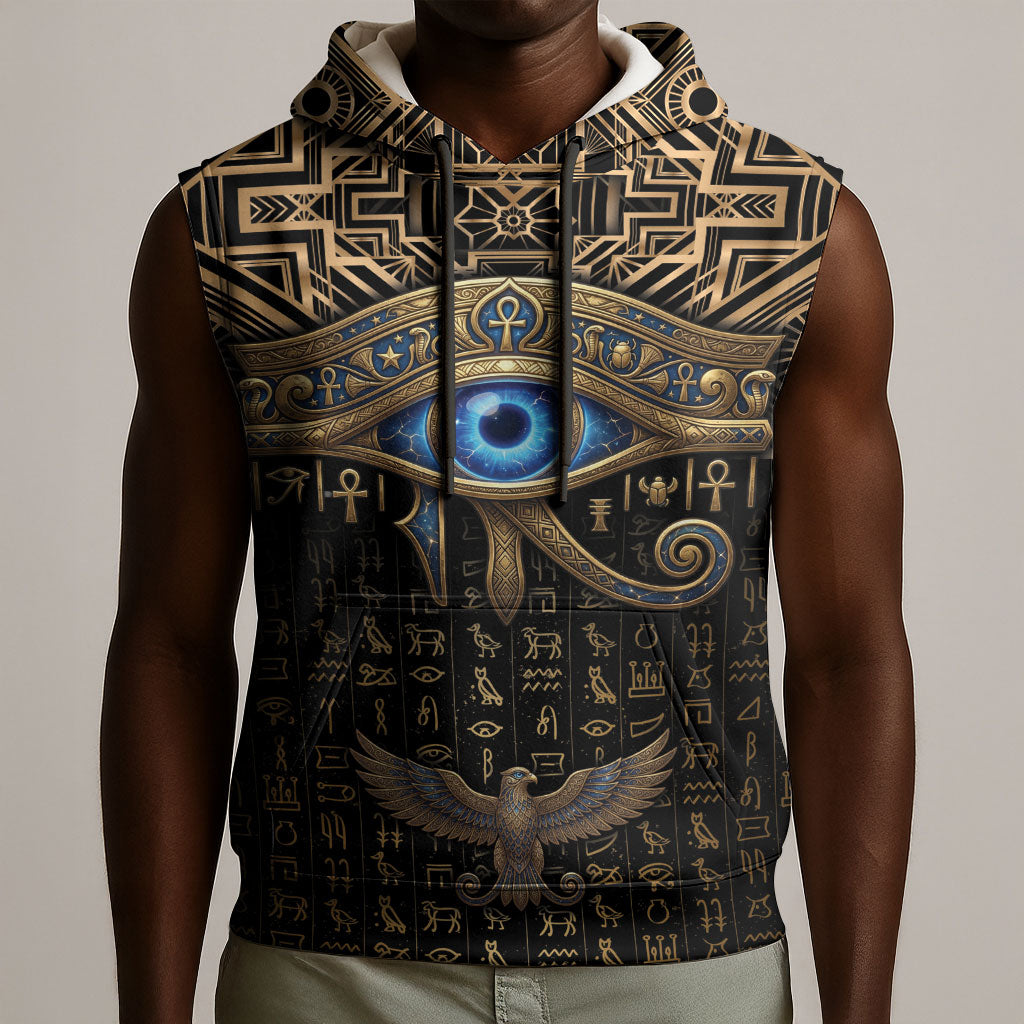 Egypt Eye of Horus Sleeveless Hoodie Hieroglyphics Patterns Retro Style