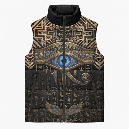 Egypt Eye of Horus Sleeveless Puffer Jacket Hieroglyphics Patterns Retro Style