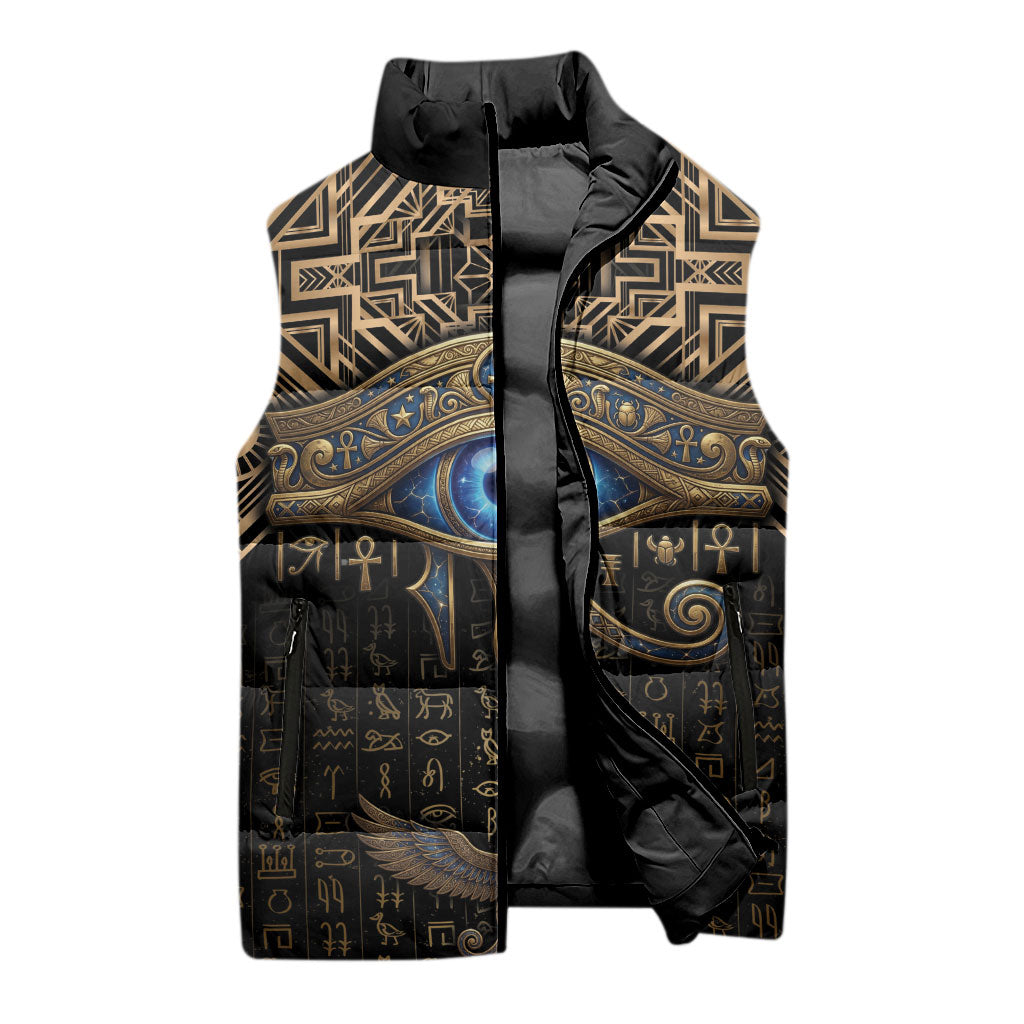 Egypt Eye of Horus Sleeveless Puffer Jacket Hieroglyphics Patterns Retro Style