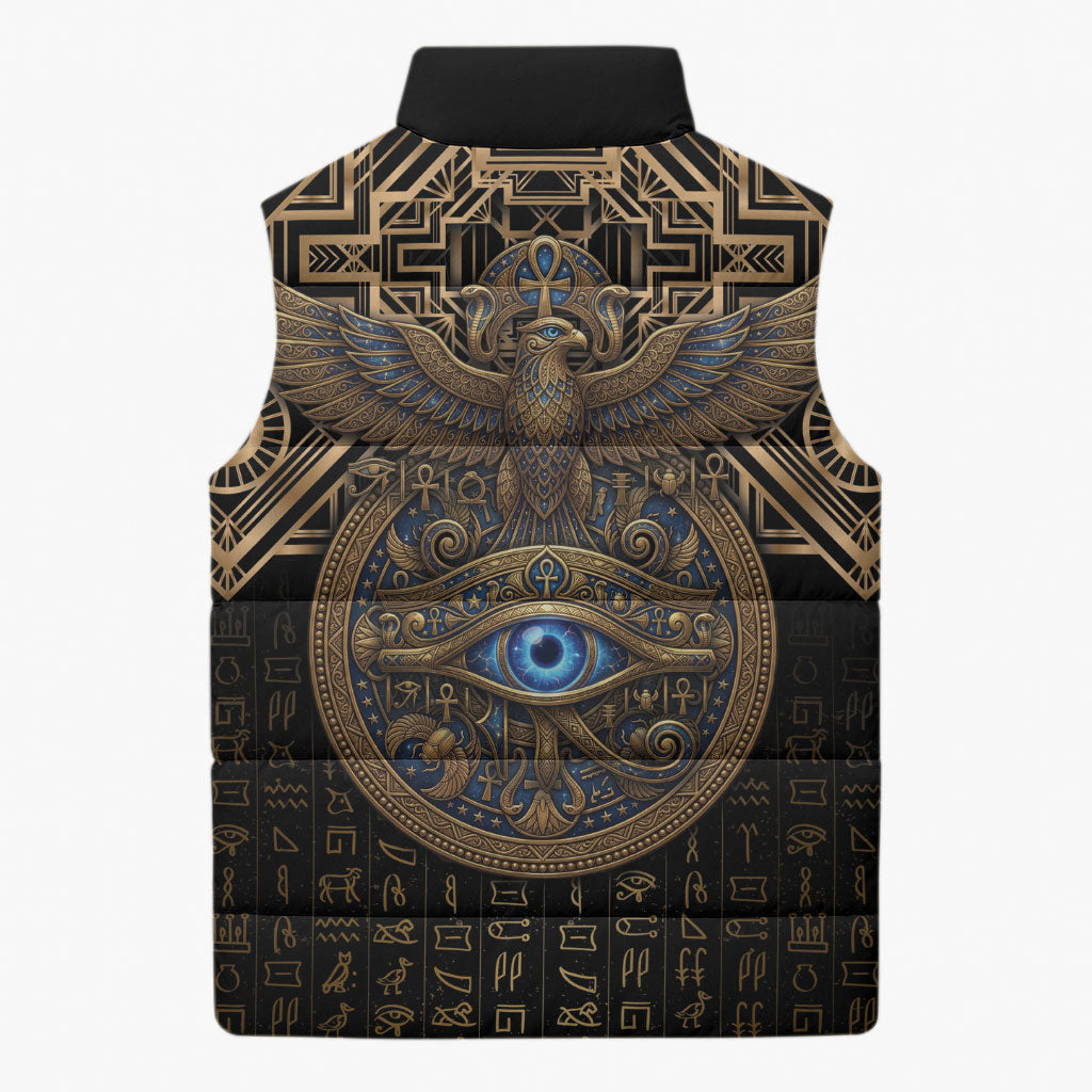 Egypt Eye of Horus Sleeveless Puffer Jacket Hieroglyphics Patterns Retro Style