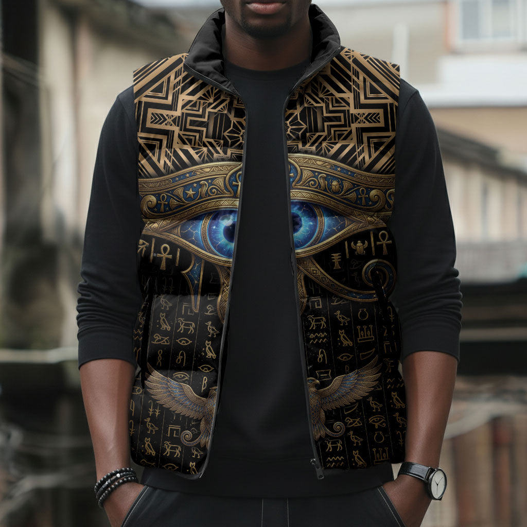 Egypt Eye of Horus Sleeveless Puffer Jacket Hieroglyphics Patterns Retro Style