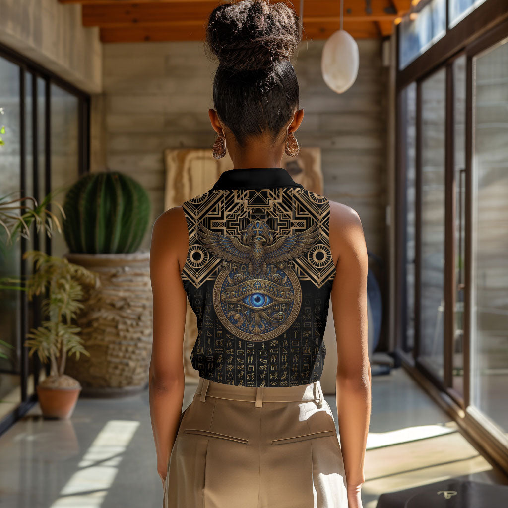 Egypt Eye of Horus Women Sleeveless Polo Shirt Hieroglyphics Patterns Retro Style
