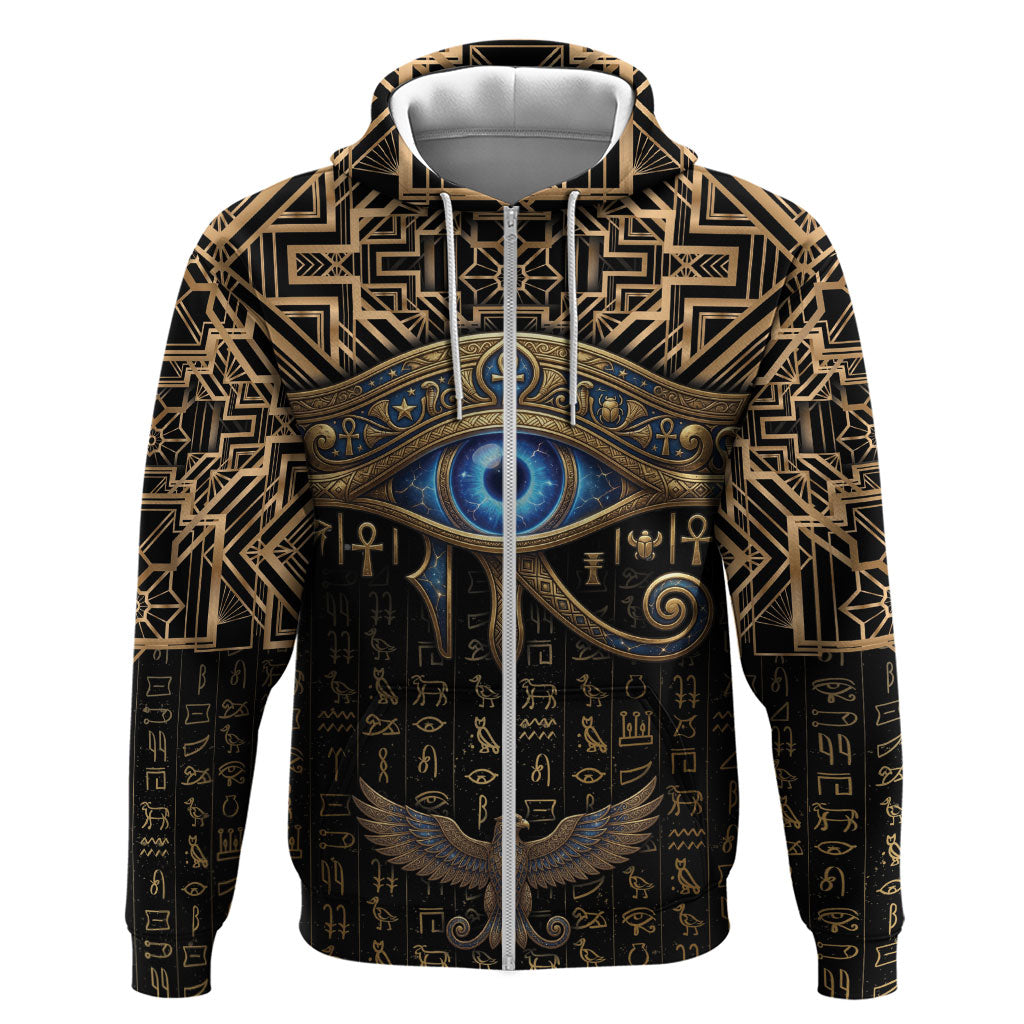Egypt Eye of Horus Zip Hoodie Hieroglyphics Patterns Retro Style