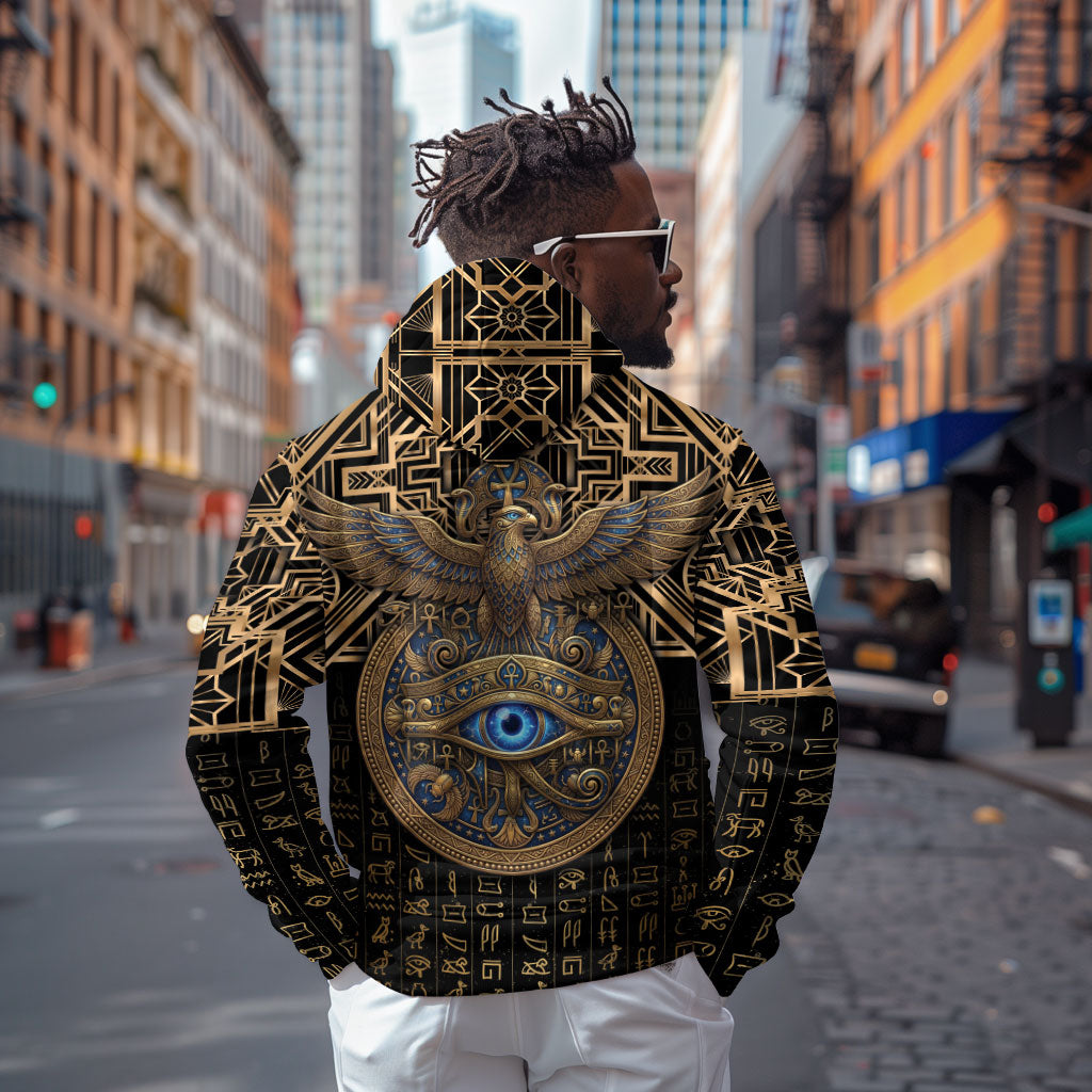Egypt Eye of Horus Zip Hoodie Hieroglyphics Patterns Retro Style