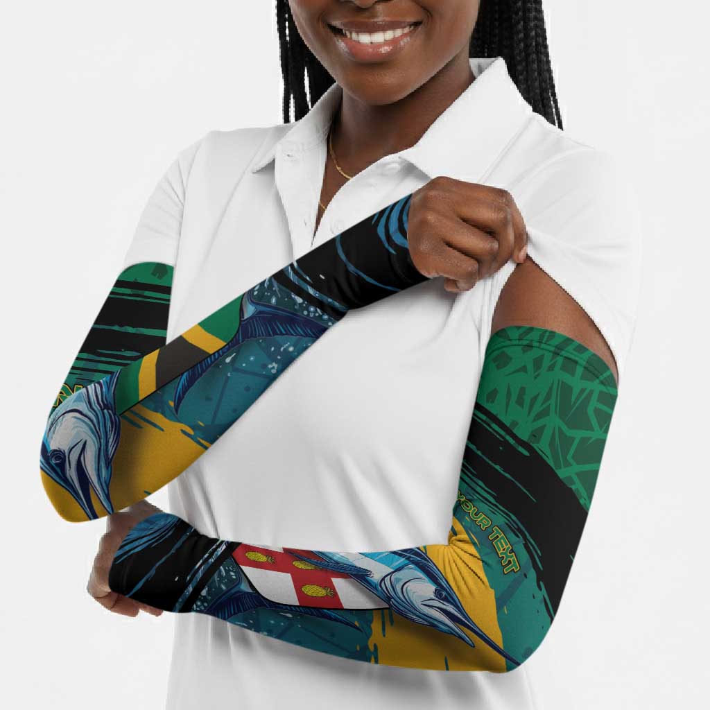 Personalized Afro-Jamaicans Fishing Arm Sleeves Blue Marlin Fish