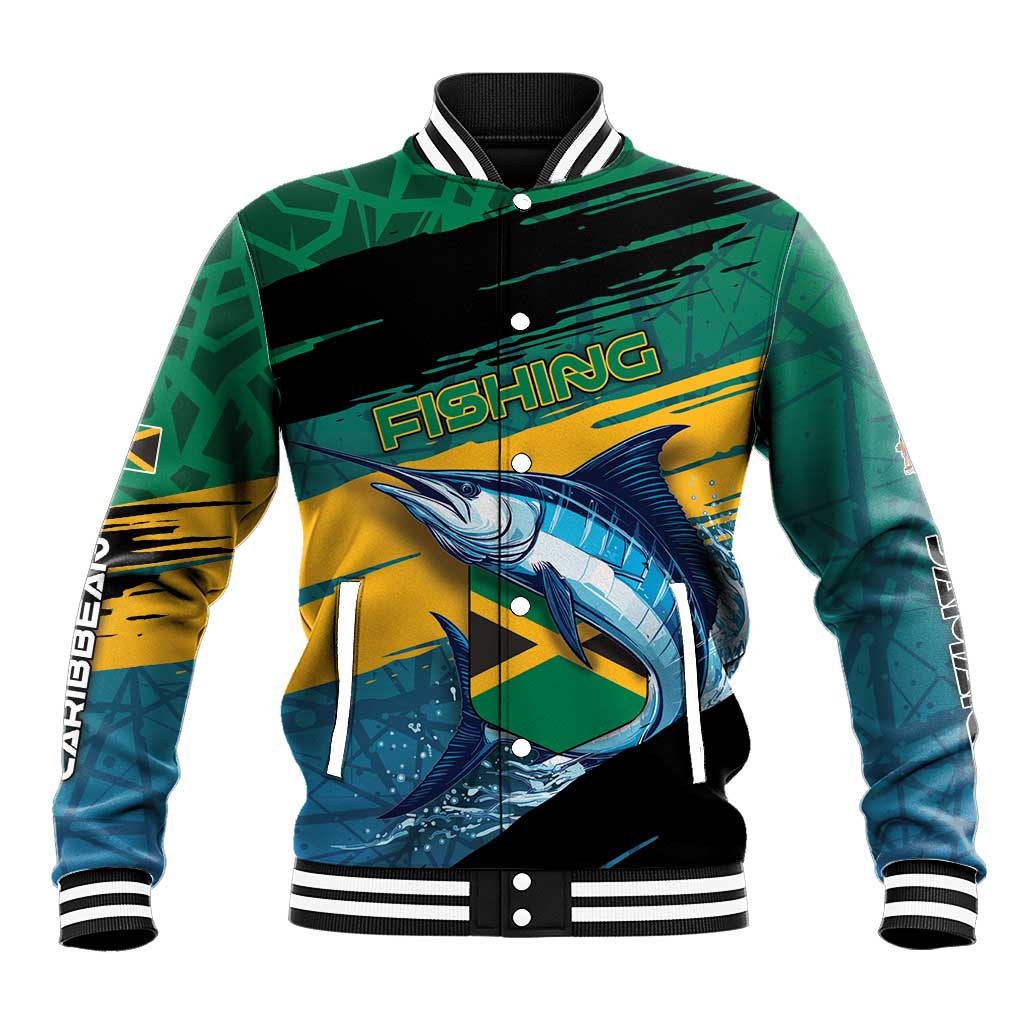 Personalized Afro-Jamaicans Fishing Baseball Jacket Blue Marlin Fish