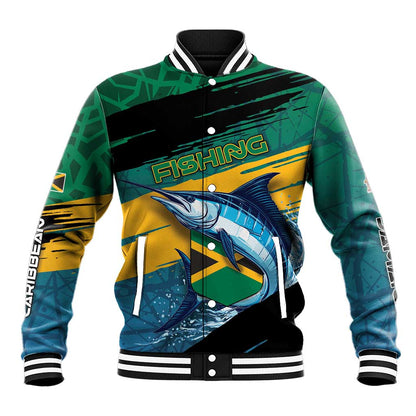 Personalized Afro-Jamaicans Fishing Baseball Jacket Blue Marlin Fish