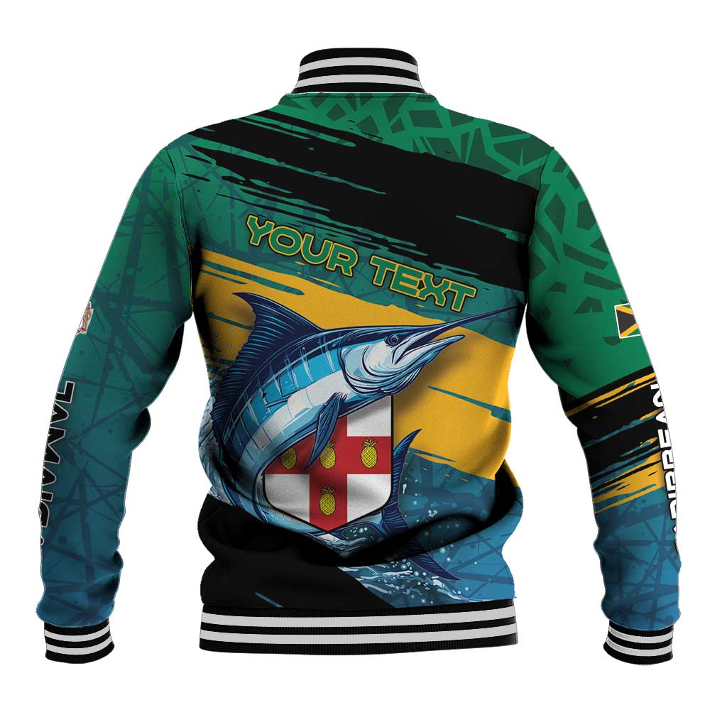 Personalized Afro-Jamaicans Fishing Baseball Jacket Blue Marlin Fish