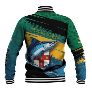 Personalized Afro-Jamaicans Fishing Baseball Jacket Blue Marlin Fish