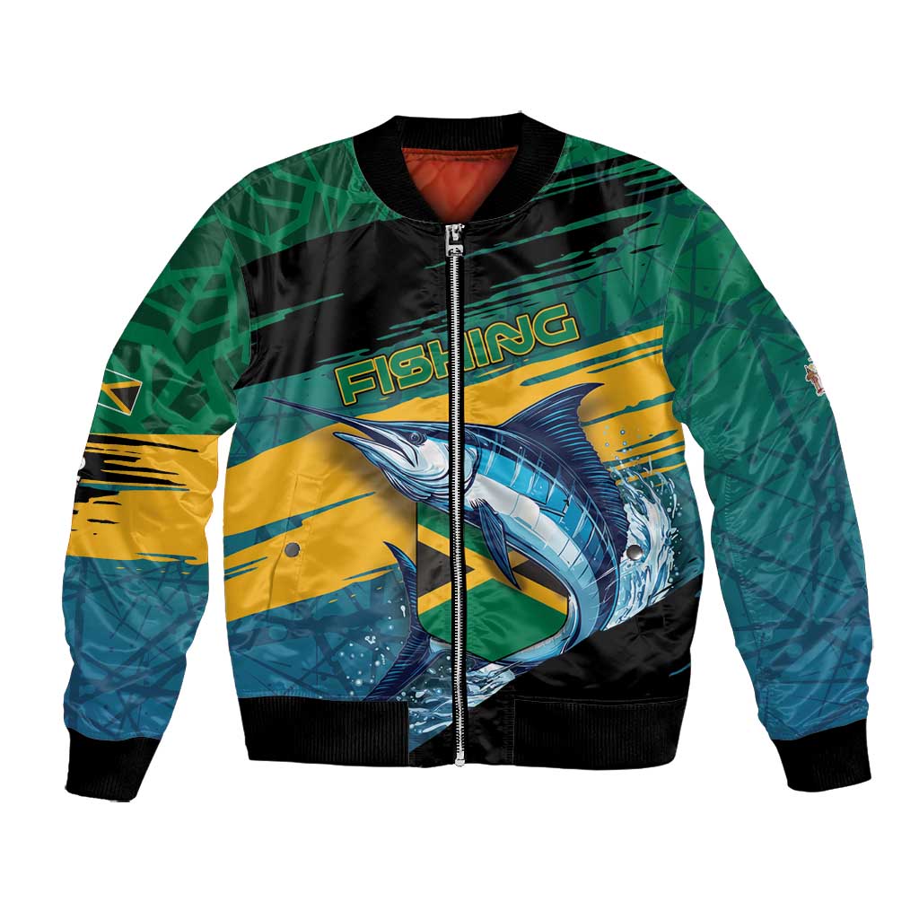 Personalized Afro-Jamaicans Fishing Bomber Jacket Blue Marlin Fish