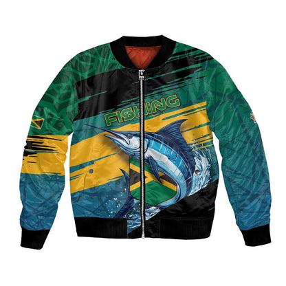 Personalized Afro-Jamaicans Fishing Bomber Jacket Blue Marlin Fish