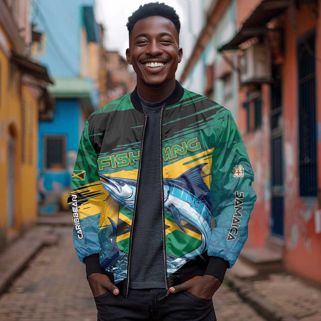 Personalized Afro-Jamaicans Fishing Bomber Jacket Blue Marlin Fish