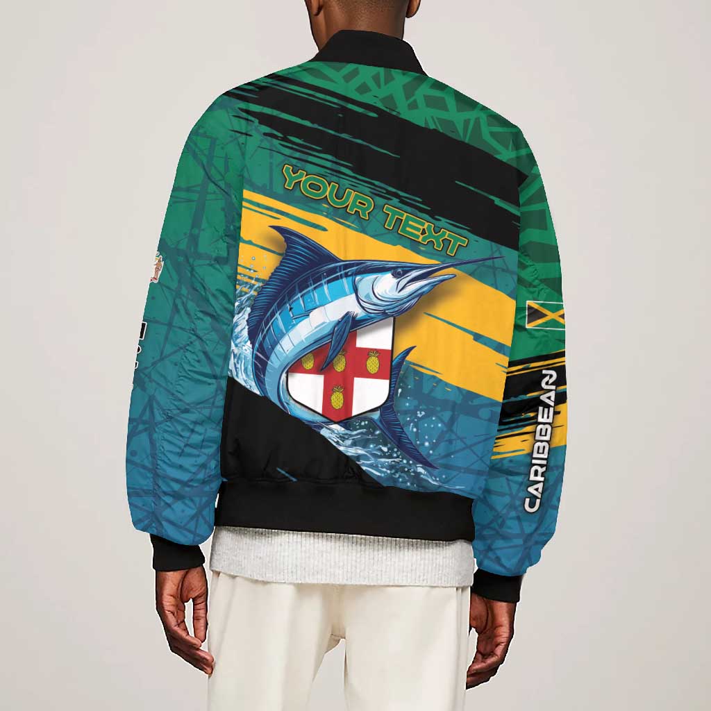 Personalized Afro-Jamaicans Fishing Bomber Jacket Blue Marlin Fish