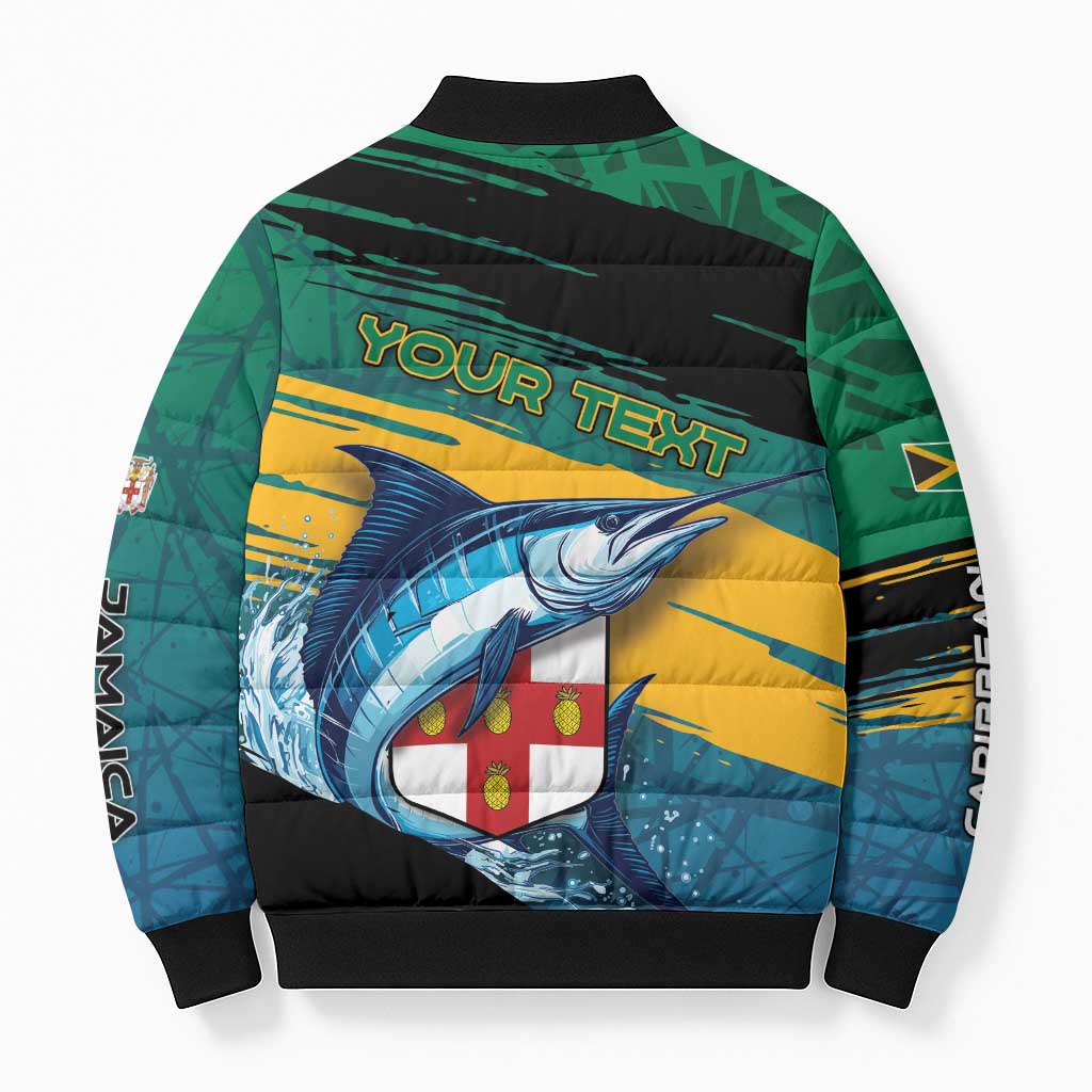 Personalized Afro-Jamaicans Fishing Bomber Puffer Jacket Blue Marlin Fish