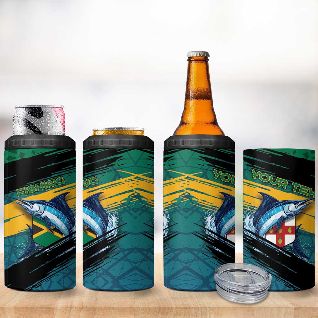 Personalized Afro-Jamaicans Fishing 4 in 1 Can Cooler Tumbler Blue Marlin Fish