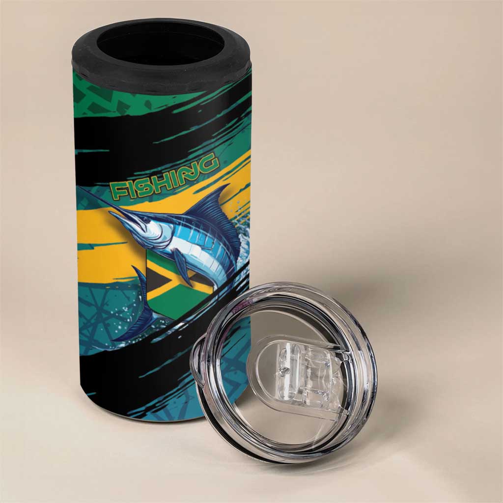 Personalized Afro-Jamaicans Fishing 4 in 1 Can Cooler Tumbler Blue Marlin Fish
