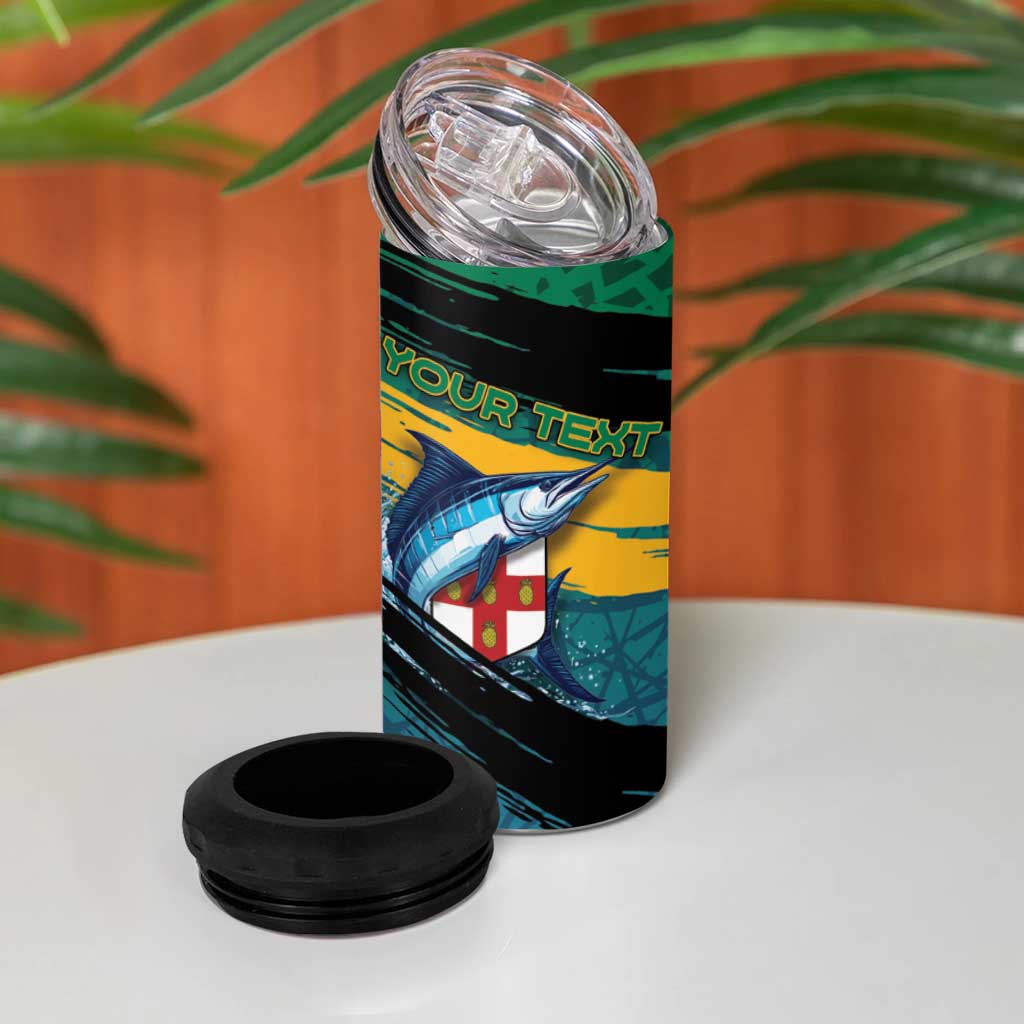 Personalized Afro-Jamaicans Fishing 4 in 1 Can Cooler Tumbler Blue Marlin Fish