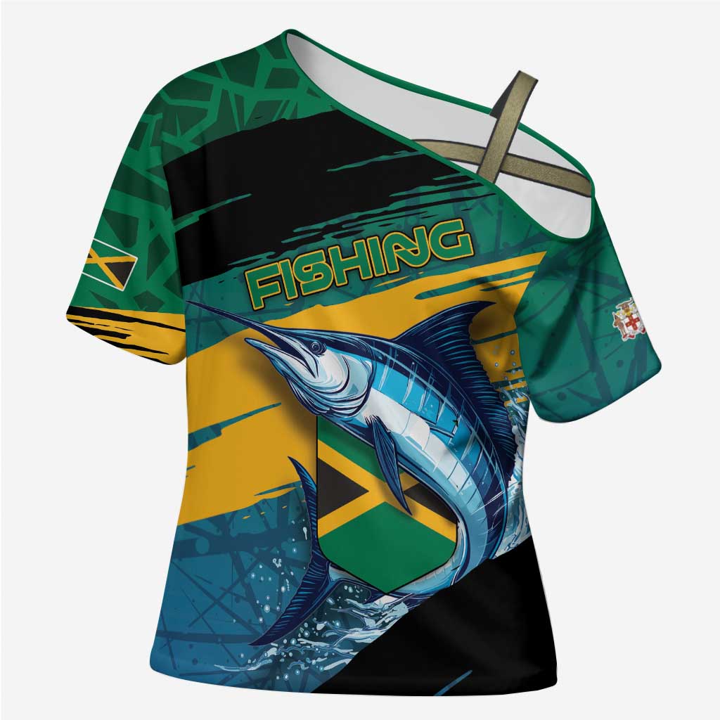 Personalized Afro-Jamaicans Fishing Cross Shoulder Shirt Blue Marlin Fish