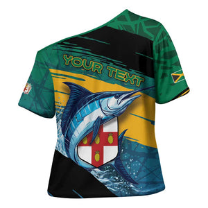 Personalized Afro-Jamaicans Fishing Cross Shoulder Shirt Blue Marlin Fish
