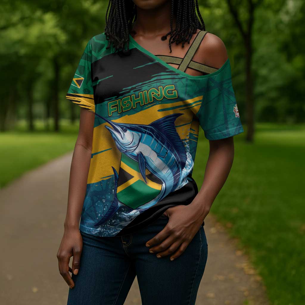 Personalized Afro-Jamaicans Fishing Cross Shoulder Shirt Blue Marlin Fish