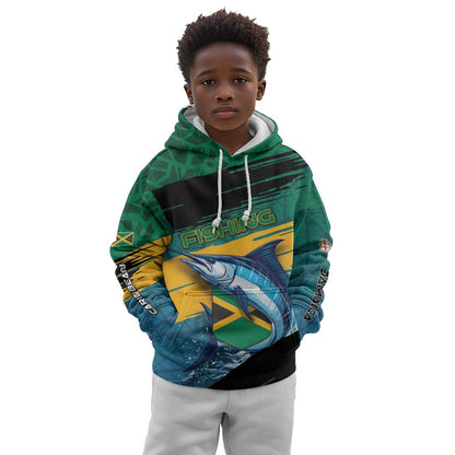 Personalized Afro-Jamaicans Fishing Kid Hoodie Blue Marlin Fish