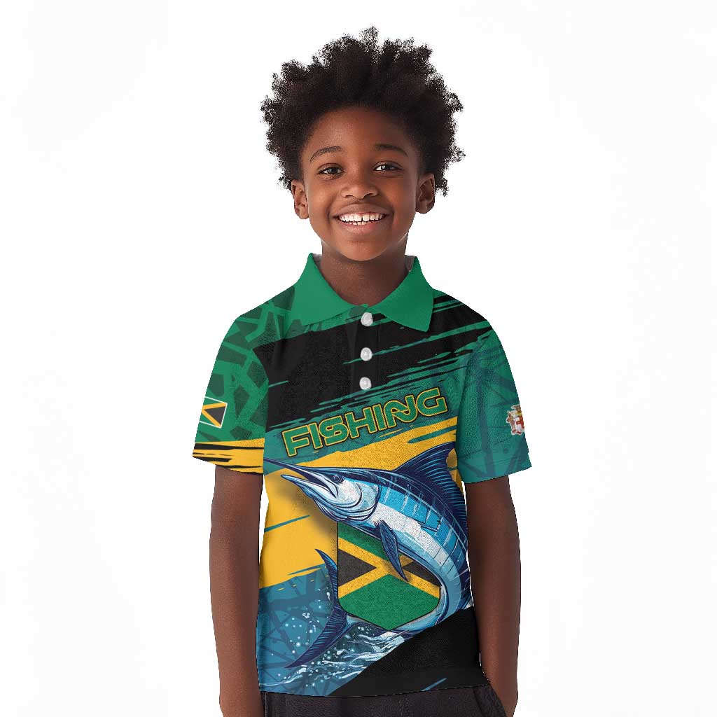Personalized Afro-Jamaicans Fishing Kid Polo Shirt Blue Marlin Fish